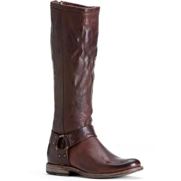 Frye Women's Phillip Harness Tall Brown Leather Boots Size 8.5 - Picture 1 of 8